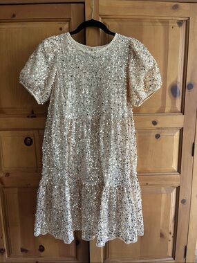 Cat & Jack Cream Sequin Tiered Dress